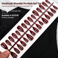 Draagbare nagels ABS-materiaal Opdruknagels Amandel Wijnrood Effen kleur Helder oppervlak Nageltips Bijpassende elegante witte nagels