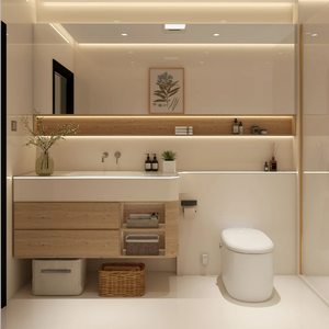Modern Dark Walnut Wall Hung <b>Bathroom</b> Furniture with Textured Fluted Drawers Undermount and Touch LED <b>Light</b> <b>Mirror</b> - Product Image 4
