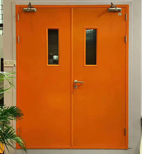 Puerta de acero tasada con fuego de doble hoja, 2000mm x 2100mm, con bloqueo de cilindro de varilla de empuje - Product Image 1