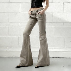Jeans de Mezclilla Acampanados de Cintura Baja Estilo Y2K para Mujer, Color Sólido, Casuales, Ecológicos, con Bolsillos - Product Image 3