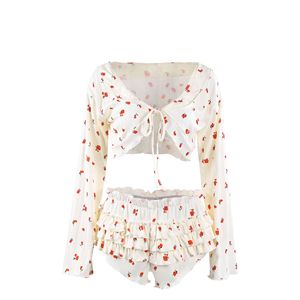 Ensemble de pyjama à volants pour <span class=keywords><strong>femme</strong></span>, deux pièces, imprimé, pour la maison, vêtements de nuit, vente en gros, en stock usine - Product Image 5