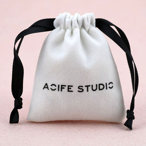 Custom <b>White</b> <b>Small</b> Drawstring Velvet <b>Bag</b> with logo Printed ,velvet Pouch for Jewelry Packaging Fashion Jewelry Collect - Product Image 4