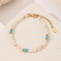 Ensemble collier et bracelet en perles de coquillages naturels et turquoise, style bohème, résistant à l'eau, avec perles de pierres naturelles, empilables, pour l'été et la plage