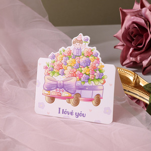 Cartes de vœux personnalisées pour la fête des mères, mini-cartes de vœux avec des fleurs de dessin animé, papier offset, vente en gros d'usine - Product Image 3