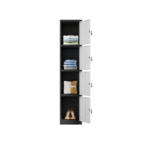 Casier métallique noir et blanc à quatre compartiments, armoire de rangement en acier pour personnel, idéal pour salle de sport, usine, dortoir