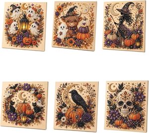 Kit de Peinture Diamant Vintage Halloween, Art Diamant 5D DIY pour Adultes, Artisanat Citrouille Gothique Mignon et Effrayant - Product Image 6