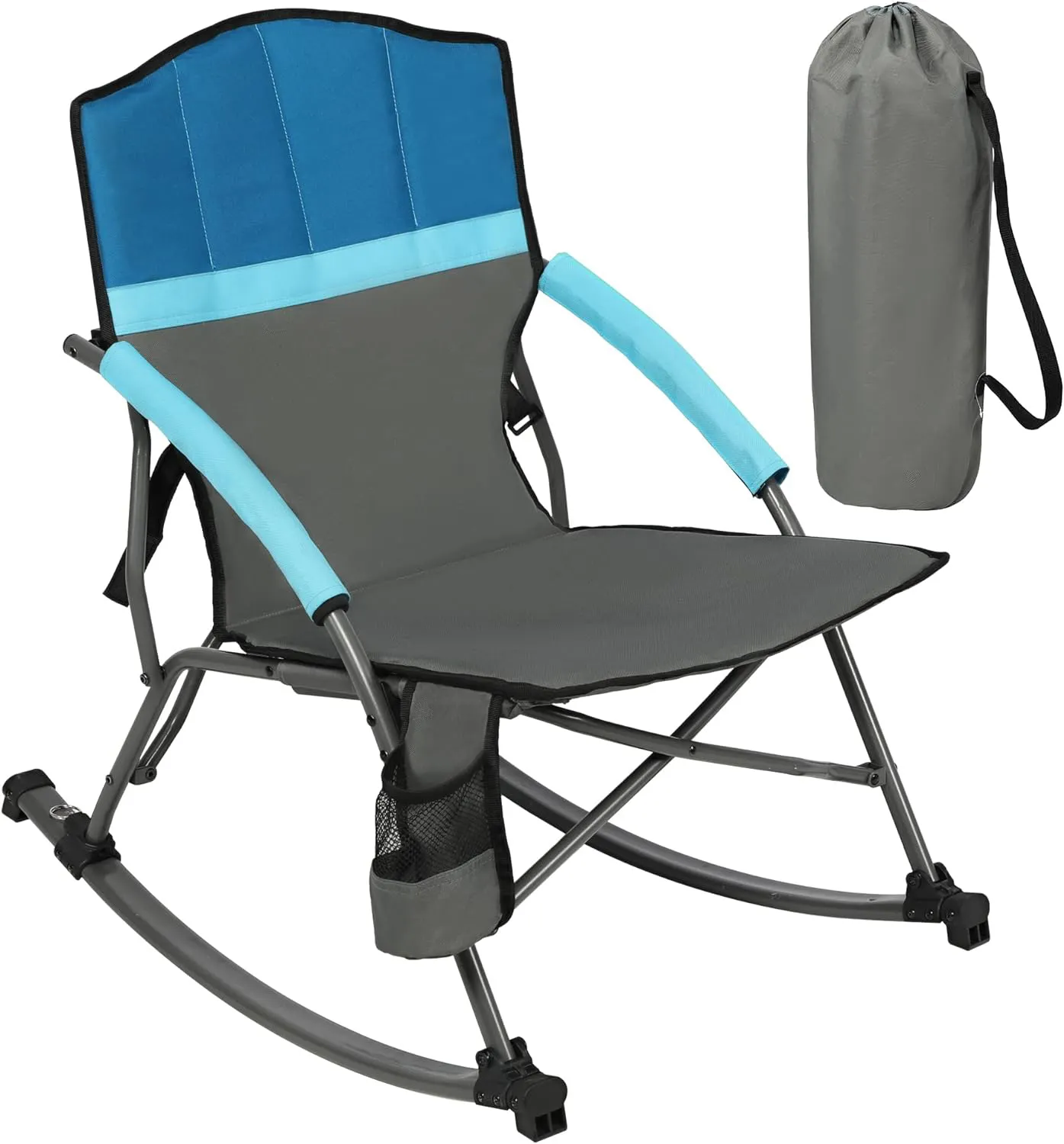 Sedia da campeggio pieghevole sedia da pesca a dondolo per esterno con schienale alto e braccioli rigidi per il supporto della borsa 130kg con retro in rete nera