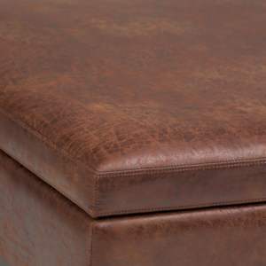 DB Owen Distressed Saddle Brown <b>Square</b> <b>Coffee</b> <b>Table</b> <b>Storage</b> Ottoman Modern Foldable Stool for Bedroom Living Room MDF Fabric PVC - Product Image 6