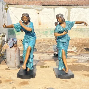 Metal artesanía al aire libre tamaño real mujer estatua bronce bienvenida dama estatua escultura para decoración de tienda