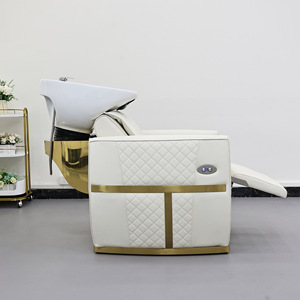 Fauteuil de lavage de luxe de style japonais au design original pour salon de coiffure et barbier, en cuir PU avec bac en céramique et fonction de rinçage - Product Image 3
