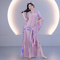 Ensemble de costumes de danse du ventre Saidi Baladi, robe longue rayée + bandeau + écharpe, tenue de spectacle de danse orientale folklorique égyptienne, 3 pièces