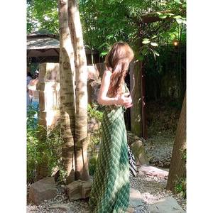 Vestido de Verano Largo Estilo Francés con Estampado Floral, Cuello Halter, Silueta Lápiz de Gasa, Cintura Natural, Transpirable, con Lazo Cruzado, para Ocio - Product Image 4