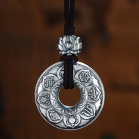 Pendentif en argent S999 avec Sutra du Cœur Ping An pour hommes et femmes, chaîne de pull tricotée, cadeau d'anniversaire