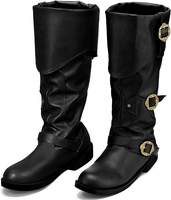 Bottes de pirate médiévales pour hommes, style Renaissance, mi-mollet, en similicuir PU, vintage, steampunk, gothique, pour Halloween et cosplay