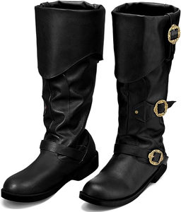 Botas Medievales Renacentistas de <span class=keywords><strong>Pirata</strong></span> para Hombre, con Botones, a Media Pantorrilla, de Cuero Sintético PU, Estilo Vintage Steampunk Gótico, para Halloween y Cosplay - Product Image 1