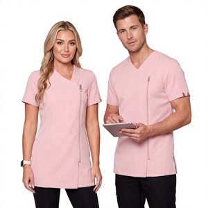 Uniformes Médicos Unisex Color Rosa, Blusas de Trabajo con Cuello en V y Manga Corta para Uso Hospitalario, Tela de Algodón y Poliéster - Product Image 1