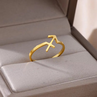 Bague Zodiaque Ouverte en Acier Inoxydable 316L Plaqué Or PVD 14k 18k, Tendance, Anti-ternissement, Vente en Gros Personnalisée pour Femmes