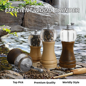 Very High Efficiency Rotary Knob Ceramic <b>Coarseness</b> Manual Wood Pepper Grinder Acrylic Visible Part 60mL Capacity Eco-Friendly - Product Image 2