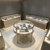 Présentoir de bijoux en or et diamant moderne de luxe Table ronde en acier inoxydable pour vitrine avec lumière LED
