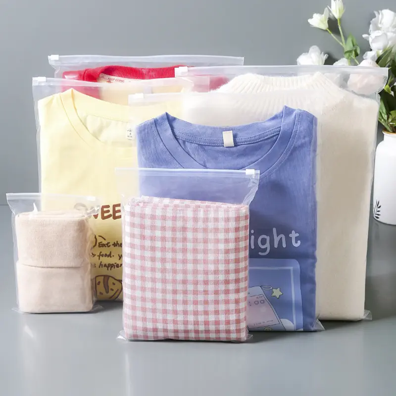 Bolsa de embalaje de plástico degradable con cremallera para ropa personalizada de fabricantes