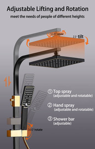 Set Doccia Termostatico Quadrato Nero e Oro per Bagno, Miscelatore Vasca, Rubinetto Caldo/Freddo, con Barra Scorrevole a Pioggia Soffice - Vendita all'Ingrosso - Product Image 2