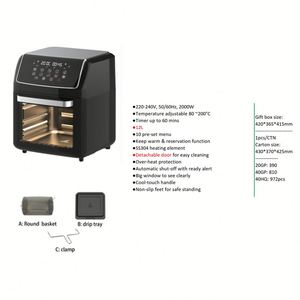 Friteuse à air chaud sans huile 2000W 12L haute température avec panier antiadhésif, four électrique pour frites, poulet, gâteaux, protection contre la surchauffe - Product Image 4