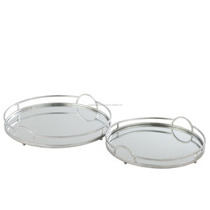 Bandeja de tocador redonda con espejo para decoración del hogar, Juego de 2 bandejas de cristal con espejo para Decoración de mesa - Product Image 3