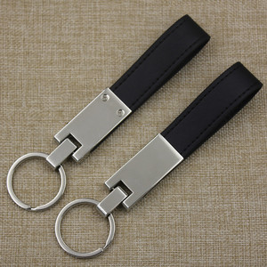 Customized Car LOGO Promotional Simple Keychains Rectangular <b>Keyring</b> Metal Leather PU Key Automobile Pendant Gift Keychain - Product Image 1
