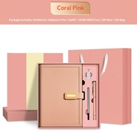 Ensemble cadeau d'affaires de luxe en cuir PU, carnet élégant avec stylo rechargeable, lecteur USB, logo personnalisé, fait à la main