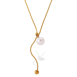 Collar de cadena de perlas ajustable para mujer, otoño invierno, versátil, collar de perlas de acero inoxidable. - Product Image 2