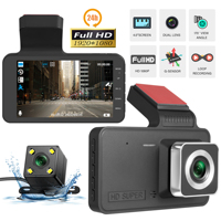 NOVUS NDC001 Caméra embarquée 4.0 pouces pour voiture, enregistreur vidéo numérique (DVR) 24H HD 1080P double objectif, écran LCD, étanche, vision nocturne, enregistrement en boucle, fixation par ventouse