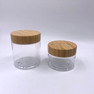 Pot cosmétique personnalisé avec logo, 250 ml, en PET transparent givré ambré, pour gommage corporel, crème au beurre de karité, crème pour le visage, avec couvercle en bambou - Product Image 5