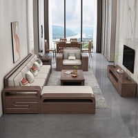 Ensemble de canapés en bois massif de style allemand en forme de L, petits salons, design moderne minimaliste, double usage, rangement, boîte haute, rembourrage en éponge