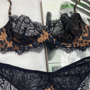 Wholesale Women's Lace Lingerie Set Luxury <b>Leopard</b> <b>Print</b> Underwire Bra and <b>Thong</b> 2 Piece Set Breathable Sexy Lingerie for Women - Product Image 6