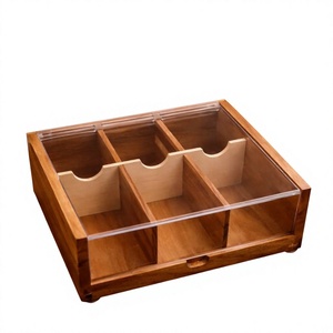 Wood <b>Tea</b> Storage <b>Box</b> Lid Engraved <b>Tea</b> Time Design 12 Compartment Rectangular Classic Style Lacquer Finish Handmade Storage - Product Image 4