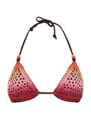 Bikini triangle à bretelles croisées avec bordure au crochet, coloris dégradé personnalisé, en Spandex/Polyester écologique, maillot de bain 2 pièces à nouer sur les côtés