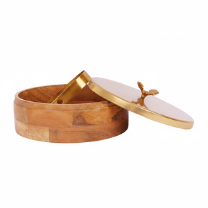 Pot en bois poli antirouille avec capuchon en métal marmite pour aliments servant des ustensiles de cuisine utiliser forme ronde Premium Look nouveau Design - Product Image 1