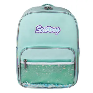 Popular design fashion hot sales bag sets waterproof glitter cloth backpack cute school bag for girls backpack set green