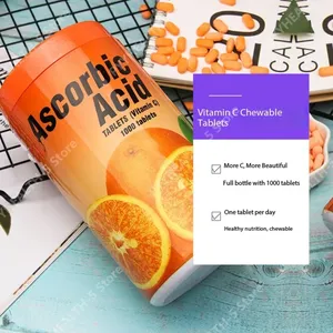 Vitamin C Kautabletten Orangengeschmack Ascorbinsäure 1000 Stück für Kinder und Erwachsene Einfach zu Kauen Verbessert Gedächtnis Schlaf Eine Tablette US - Product Image 1