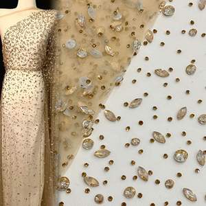 Dhorse Luxury <span class=keywords><strong>Diamante</strong></span> Champagne Gold Rhinestone Mesh Tulle <span class=keywords><strong>Fabric</strong></span> - Product Image 1