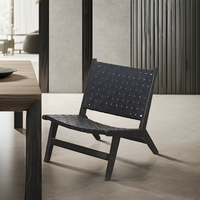 Chaise de salle à manger inclinable de luxe moderne en bois de frêne massif noir, style nordique japonais, avec assise en cuir tressé, pour la maison, le bar ou l'appartement