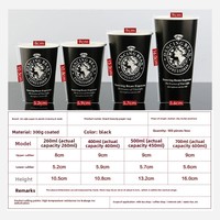 Gobelets à café jetables à paroi simple, écologiques, épais, noirs, avec logo personnalisé imprimé, 8 oz, 14 oz, 16 oz, 22 oz