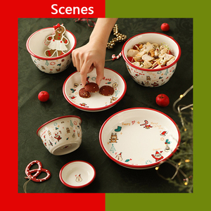 Hand-painted Ceramic Dinner <strong>Set</strong> 3 Pieces <strong>Christmas</strong> Designs Ceramic Dinnerware Plates <strong>Crockery</strong> Mixing 4.5 Inch Bowls - Product Image 2