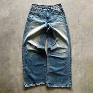 Jeans en denim pour hommes, vente en gros, personnalisés, effet délavé soleil, vintage, taille large, décontractés, coupe baggy, fabricant de vêtements - Product Image 2