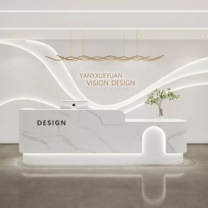 Mostrador de Recepción de Acero Inoxidable Chapado en Oro para Salón de Belleza, Tamaño y Logotipo Personalizables para Salón o Tienda - Product Image 4