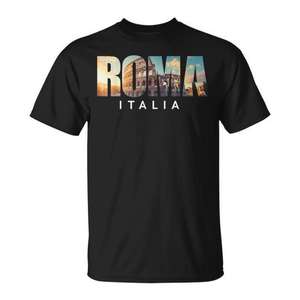 Camiseta promocional negra para hombre con diseño del Coliseo de Roma, Italia - Product Image 1