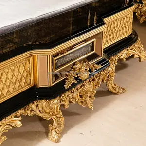 French Solid Wood Carved Gold Foil Bed European Villa Master Bedroom Wedding Princess Bed Custom Furniture