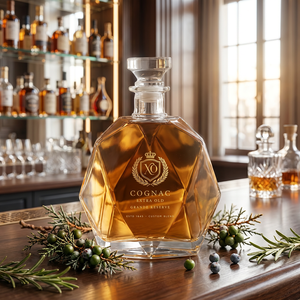 Bouteille en verre super flint taillée au diamant de 700 ml, forme unique, vide, pour spiritueux, liqueur, whisky, brandy, emballage personnalisé, vente en gros, OEM - Product Image 4
