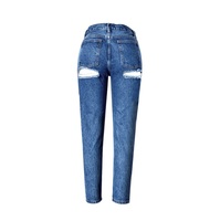 Jean en denim déchiré bleu délavé style Boyfriend pour femme, coupe slim, décontracté