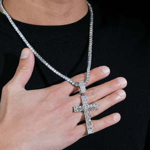 Nuevo Collar con Colgante de Cruz de Cobre con Incrustaciones de Moissanita, Cadena de Bambú, Estilo Hip-hop Cristiano, con Diseño de <span class=keywords><strong>Fe</strong></span> Personalizado - Product Image 2